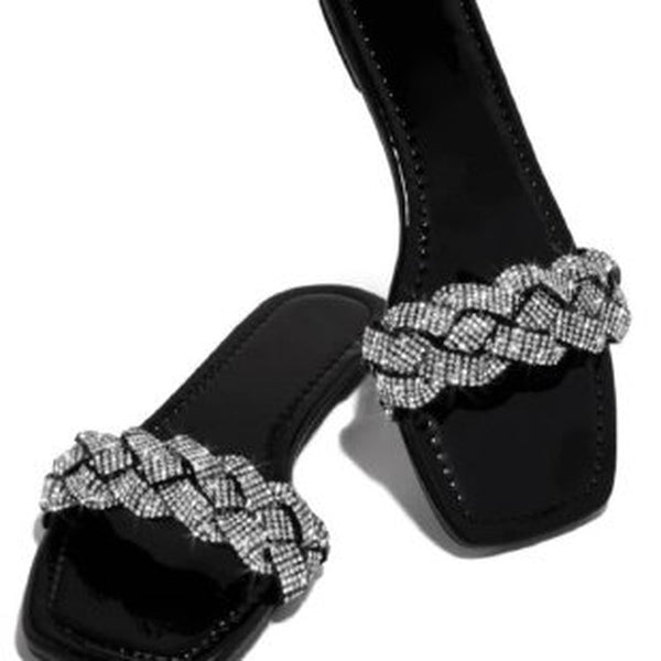 Sandals Summer Woven Bling Rhinestone Open Toe Shoes