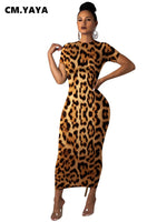 Long Maxi Dress Short Sleeve Leopard Print Dress