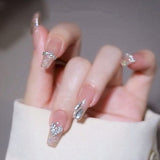 24pcs Rhinestone Design Fake Nails Shiny Bridal Women Lady party nail DIy Decorations Press On nail Tips False Nail Patch