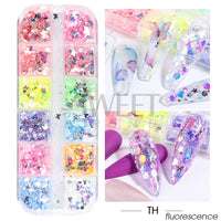 12 Grids Opal Dream Crystal Sequins Nail Flake Galaxy Iridescent Aurora 3D Paillette for Winter Autumn Manicure Decoration