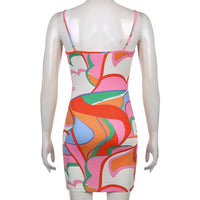 Off Shoulder Multicolor Print Spaghetti Strap Mini Dress - Divine Diva Beauty