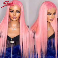 Sleek Pink Lace Wig Brazlian Silky Straight Lace Front Part Wigs For Women Natural Remy Ombre TT2- Pink Human Hair Lace Part Wig