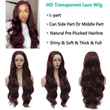 Synthetic Lace Front Wigs 99J Burgundy Lace Wig SOKU L Part Heat Resist Fiber Soft Long Wavy 30 Inch Hair Wig