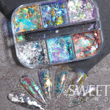 6 Grids Sparkly Reflection Glitter Powder For Nail Reflective Crystal Diamond Effect Sequin Gel Polish Pigment