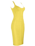 Sexy Sleeveless V Neck Yellow Midi Women Bodycon Bandage Dress - Divine Diva Beauty