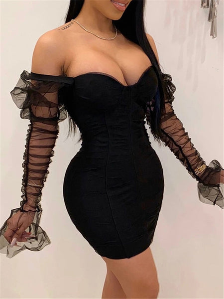 Sexy Mesh Puff Sleeve Party Dress