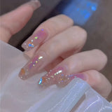 24pcs Rhinestone Design Fake Nails Shiny Bridal Women Lady party nail DIy Decorations Press On nail Tips False Nail Patch