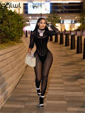 Mesh Sexy Bodycon Rompers Jumpsuits Long Sleeve bodysuit