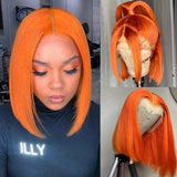 Pink Bob Wig Silky Straight Lace Front Human Hair Wigs Brazilian Short Bob Lace Wig lcy blue for winter Orange Wig