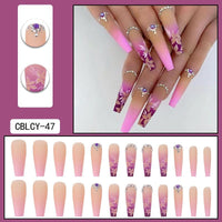 1Kit Gradient Ramp Purple Nail Tips Long Square Ballerina Luxury Nail Decoration With Rhinestones Home DIY Press On Coffin Nails - Divine Diva Beauty