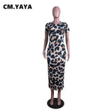 Long Maxi Dress Short Sleeve Leopard Print Dress