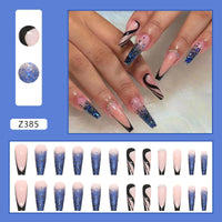 24pcs Wearable Fake Nails Double Color Mandarin Duck Crystal Drop Diamond Full Cover Nail Tips Press On Nails DIY False Nail