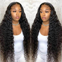 Transparent Lace Front Human Hair Wigs Peruvian Curly Deep Wave Lace Frontal Wig  PrePlucked 4x4 Lace Closure Wig