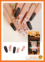 24Pcs Halloween Black Ghost Long Ballet False Nails With Heart Blood Design Halloween Press On Nails Detachable Full Cover Nails