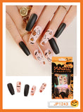 24Pcs Halloween Black Ghost Long Ballet False Nails With Heart Blood Design Halloween Press On Nails Detachable Full Cover Nails