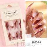 24 Pcs Full Cover False Nails Rhinestones Charms Press On Fake Nails Wearable Fake Nails Artificial Manicure Accessories