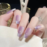 24pcs Gradient Ballet False Nails Press On Long Coffin French Nail Tips Full Cover Acrylic Fake Nails