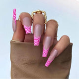 3D Shell Glitter Pink False Nails French Ballerina Nails Long Coffin Rhinestone Fake Nails Full Cover Artificial Press On Nails