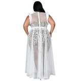 Plus Size avail Ruffle Sleeve Dress Maxi Sexy See Through