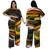 Plus Size avail Off-the-shoulder Wide Leg Digital Printed Waistband bodysuit
