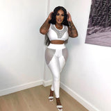 Gauze See Though Patchwork Tank and Pants Yoga  Fashion Sweatsuit Two 2 Piece Set Outfit Tracksuit