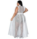 Plus Size avail Ruffle Sleeve Dress Maxi Sexy See Through