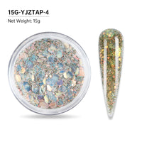 15g Nail Art Acrylic Powder Mixed Mermaid Hexagon Chunky Glitter Sequins For Nail Extended Builder Sculpture Gel Polish Manicure