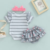 Baby Romper Suit Striped Cartoon Elephant Print Short Sleeve outfit