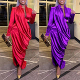 Fashion Design Dress Solid Ruched O-Neck Long Sleeve Sexy Celebrity Party Maxi Dress