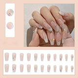 24pcs Detachable Long Ballet Nail Pink Gradient Shiny Heart Broken Diamond Coffin False Nails Press On Nails Ballerina Fake Nail