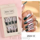 24 Pcs Full Cover False Nails Rhinestones Charms Press On Fake Nails Wearable Fake Nails Artificial Manicure Accessories