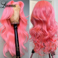 Pink Colored Human Hair Wigs 180 Density Body Wave Lace Front Wig Brazilian Remy Hair HD Transparent Lace Frontal Wig - Divine Diva Beauty