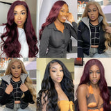 Synthetic Lace Front Wigs 99J Burgundy Lace Wig SOKU L Part Heat Resist Fiber Soft Long Wavy 30 Inch Hair Wig