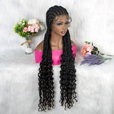 Synthetic Full Lace Wigs 36 INCH Box Cornrow Braided Wigs With Baby Hair Braid Wig With Bohemian Curls