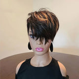 Synthetic Hair Wig  Brown highlight Black Mixed Short Straight Wigs