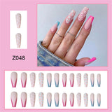 24pcs/Box Pink Ghost Ballerina False Nails with Design French Coffin Fake Nails Press On Nails Detachable Manicure Nail Tips