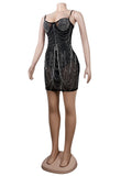 Rhinestone Fringe Bodysuit Mini Dress