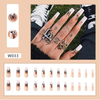 24Pcs/Box White French Fake Nails Press on Long XL Length Rhinestone Design False Nails Full Cover Acrylic Nail Tips - Divine Diva Beauty