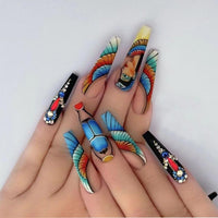 24Pcs Fake Nails with Wings Pattern Full Cover Manicure Long Ballerina False Nails Press On Nails Ballet Wearable Nail Tips - Divine Diva Beauty