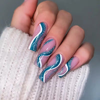 24Pcs Long Ballerina Fake Nails with Wings Pattern Full Cover Manicure Coffin False Nails Press On Nails Wearable Nail Tips