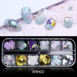 12 Grids Opal Dream Crystal Sequins Nail Flake Galaxy Iridescent Aurora 3D Paillette for Winter Autumn Manicure Decoration