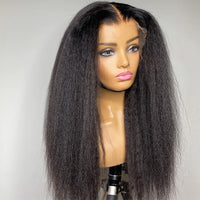 Natural Soft Black Yaki Straight Hair Wig  Natural Hairline Kinky Straight Long Afro Hair Wig Heat Resistant Fiber Wig synthetic