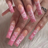 24pcs wearable ballet purple flower stripe french false nails with glue fake nails press on acrylic full cover stick on nails