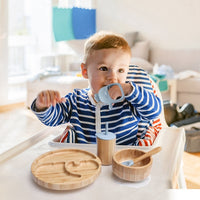 Bamboo Baby Feeding Toddler Babies Dishes Stuff Tableware Plate Food Accessory with Silicone Spoon Bib Cup Bowl Teething  bby