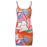 Off Shoulder Multicolor Print Spaghetti Strap Mini Dress - Divine Diva Beauty