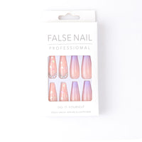 24pcs Artificial Fake Nails Butterfly Sequins Point Drill Long Ballet Nail Purple Wear-resistant Coffin Nail Nail Patch