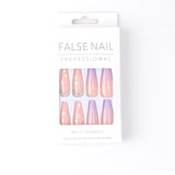 24pcs Artificial Fake Nails Butterfly Sequins Point Drill Long Ballet Nail Purple Wear-resistant Coffin Nail Nail Patch