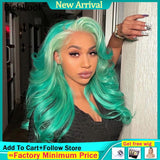 13x4 Mint Green Highlighted Lace Frontal Wig 180 Density Colored Body Wave Lace Front Wig Transparent Lace Wigs - Divine Diva Beauty