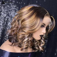 200 Density Short Loose Wave Bob Highlight 13x4 Lace Front Human Hair Wigs Brazilian Pre Plucked With Baby Hair 5x5 Silk Top Wig