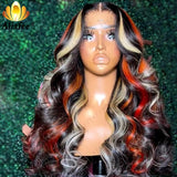 Highlights Orange Blonde Body Wave Wig 13x4 Lace Frontal Human Hair Wigs Transparent PrePlucked 5X5 Lace Closure Wig